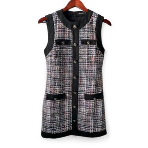 EUC Saturday Club Sleeveless Tweed Shift Dress, Blk Trim sz M, retail $97